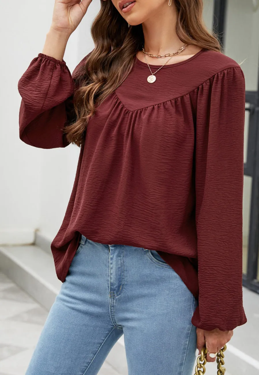 Solid V Line Ruffle Blouse sold by Anna-Kaci