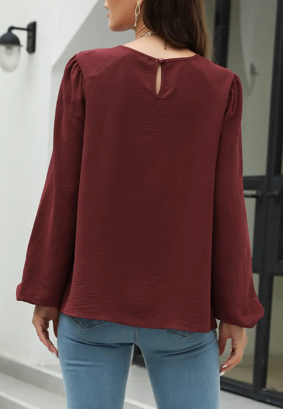 Solid V Line Ruffle Blouse sold by Anna-Kaci product image thumbnail 5