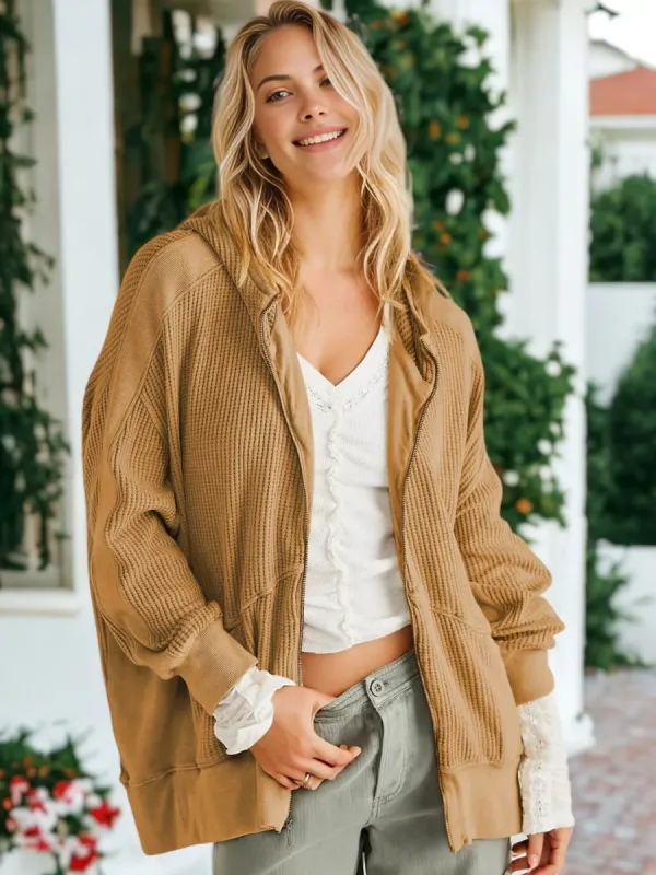 Waffle Knit Textured Hooded Jacket sold by Anna-Kaci