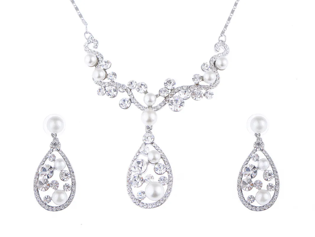 Pearl Element Teardrop Dangle Earring Necklace Set sold by Anna-Kaci