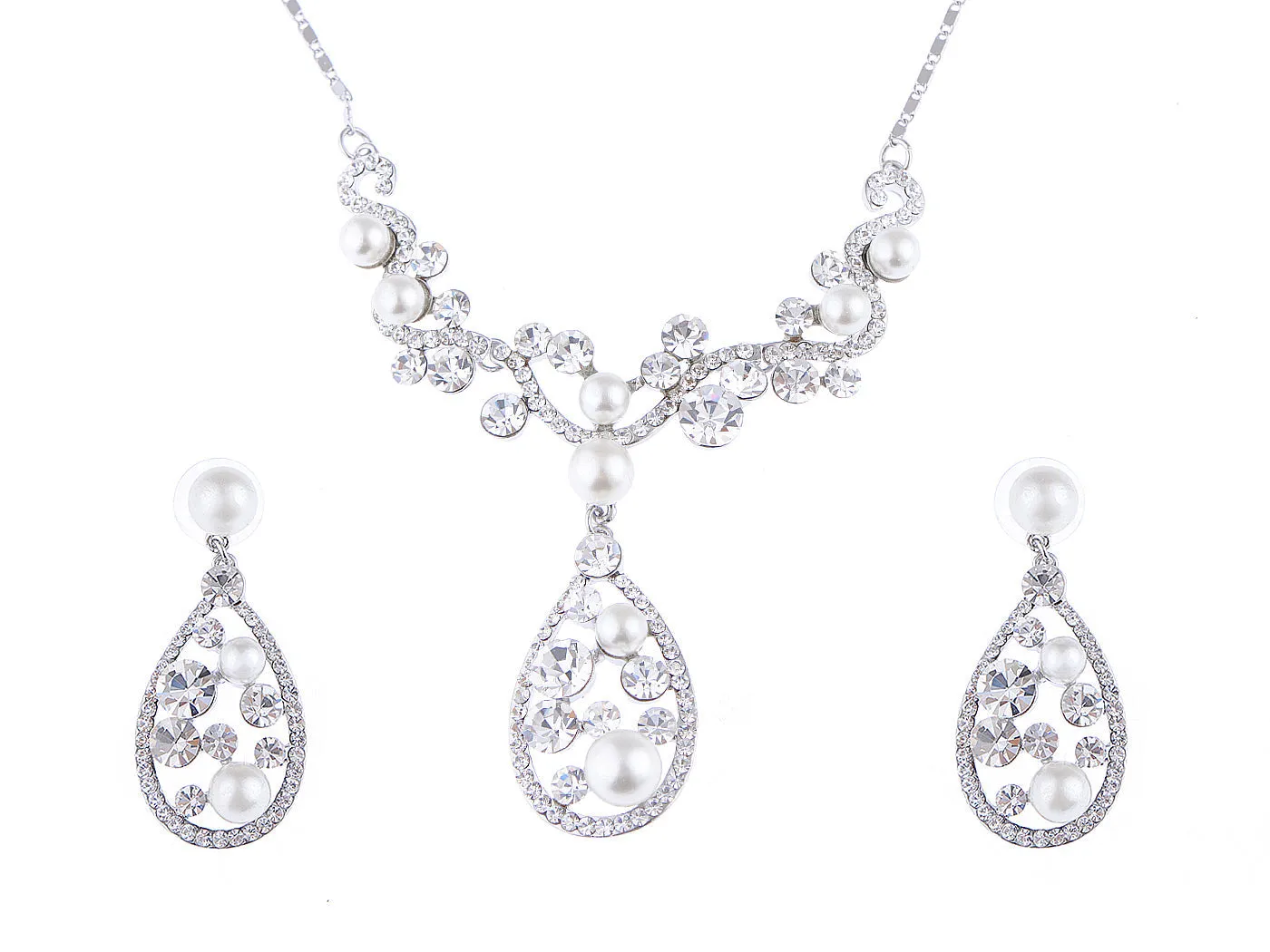 Pearl Element Teardrop Dangle Earring Necklace Set sold by Anna-Kaci