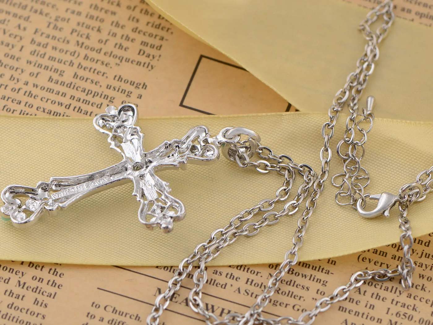 Ornate Cross Pendant Necklace White Black Blue Green Pink sold by Anna-Kaci product image thumbnail 5