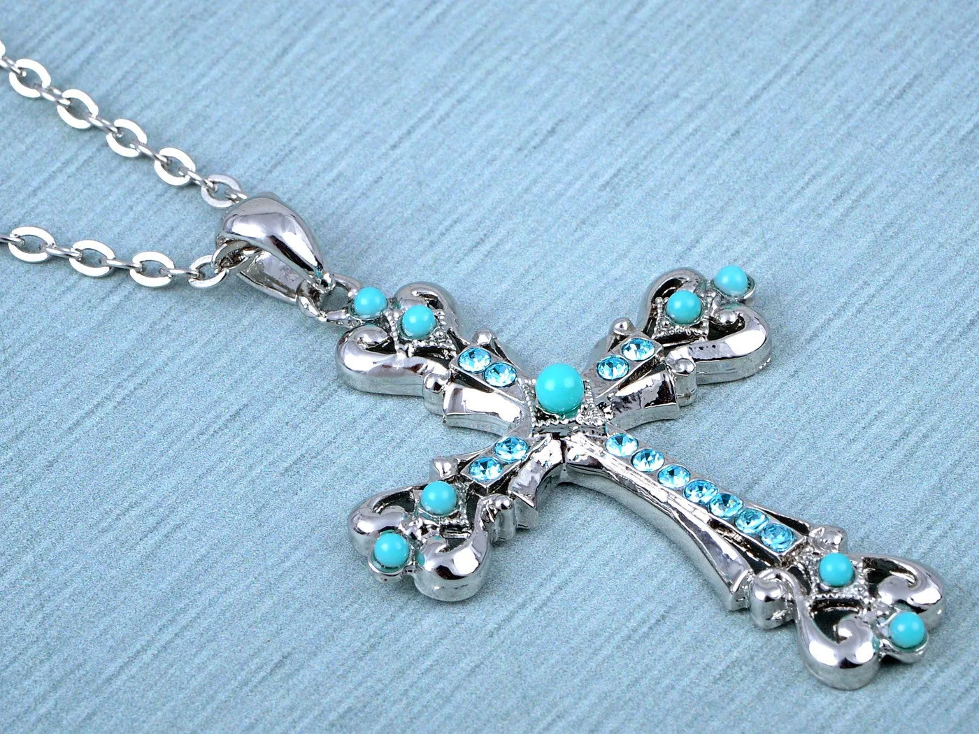 Ornate Cross Pendant Necklace White Black Blue Green Pink sold by Anna-Kaci product image thumbnail 2