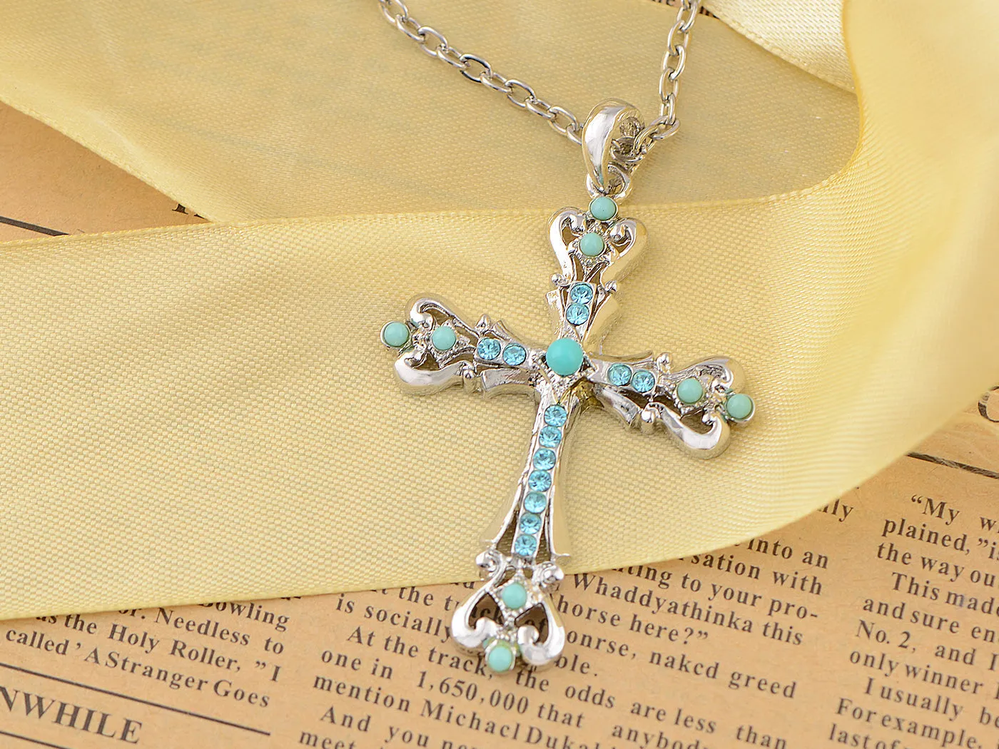 Ornate Cross Pendant Necklace White Black Blue Green Pink sold by Anna-Kaci product image thumbnail 3