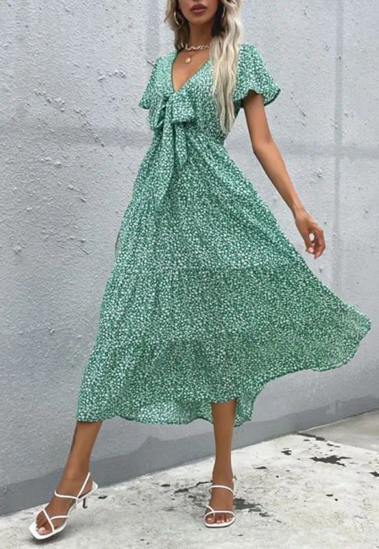 Floral Print Ribbon Front Dress sold by Anna-Kaci
