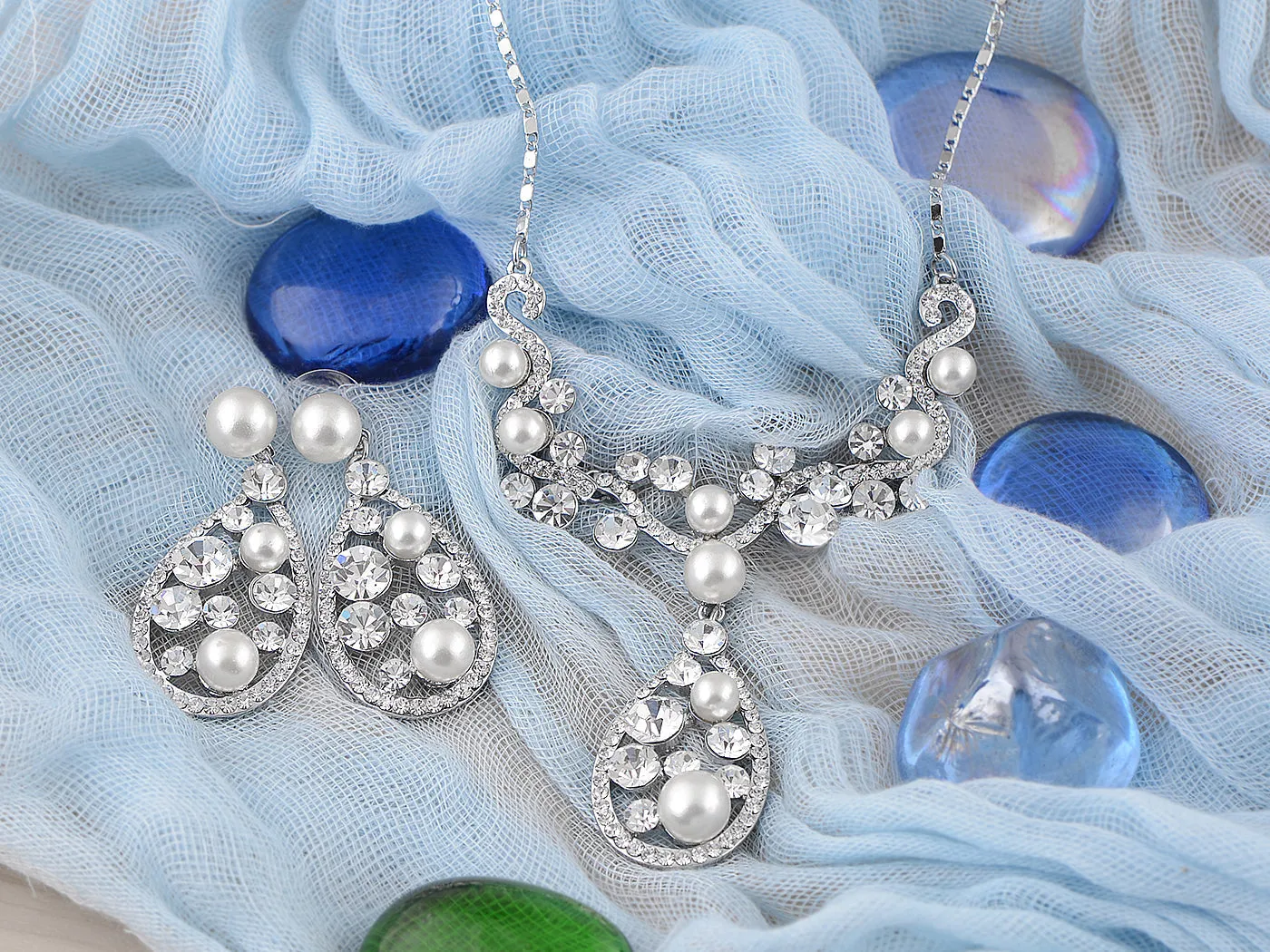 Pearl Element Teardrop Dangle Earring Necklace Set sold by Anna-Kaci product image thumbnail 3