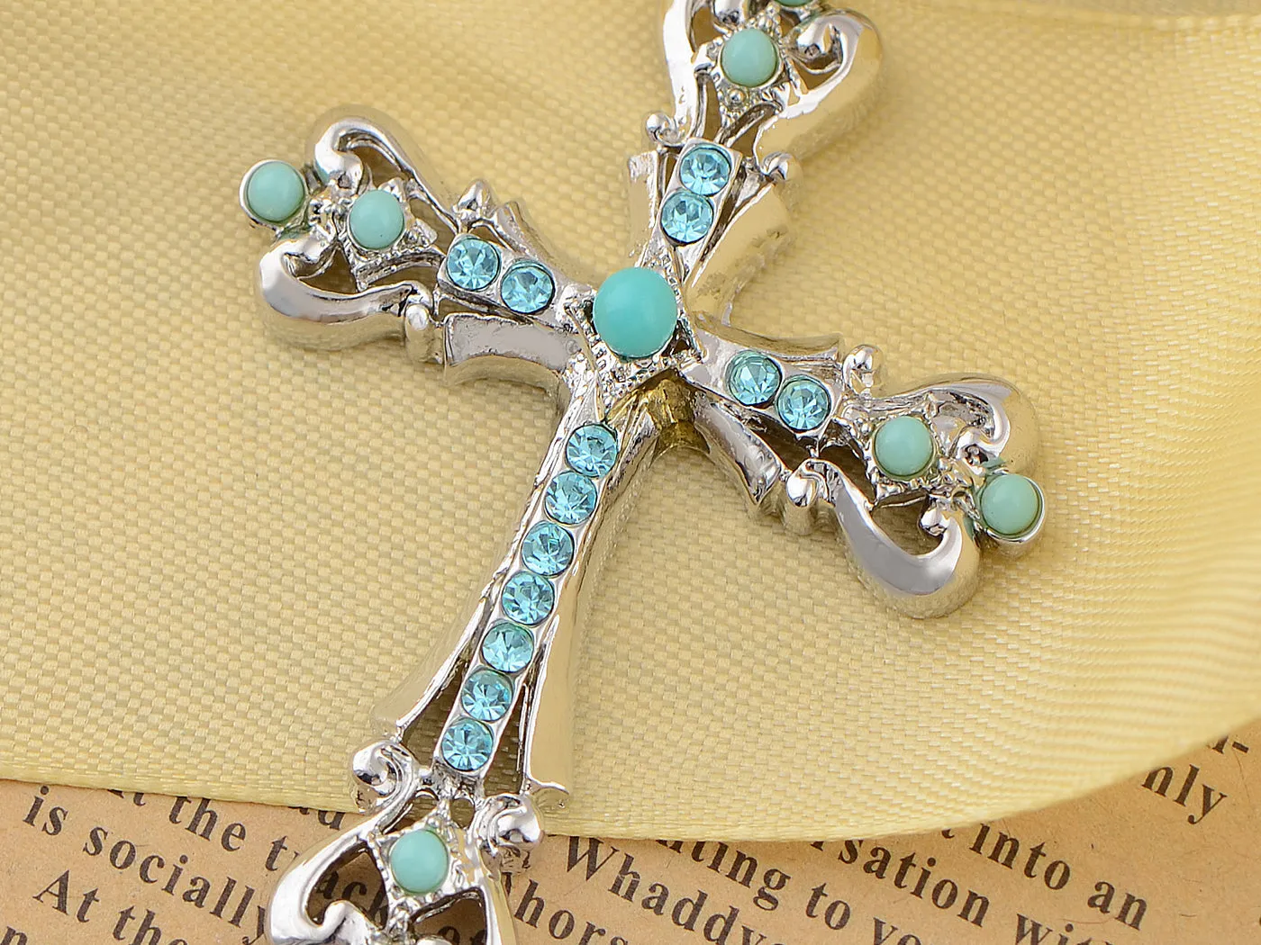 Ornate Cross Pendant Necklace White Black Blue Green Pink sold by Anna-Kaci product image thumbnail 4