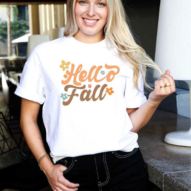 “Autumn Embrace: ‘Hello Fall’ Themed Graphic Tee” sold by Anna-Kaci