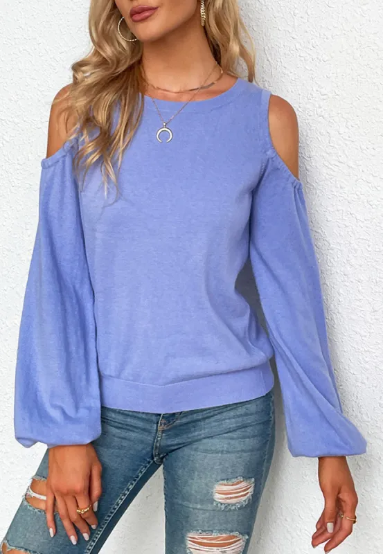 Shoulder Cutout Bishop Sleeve Sweater sold by Anna-Kaci