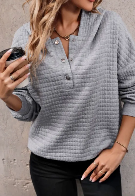 Button Front Quilted Hoodie Sweater sold by Anna-Kaci