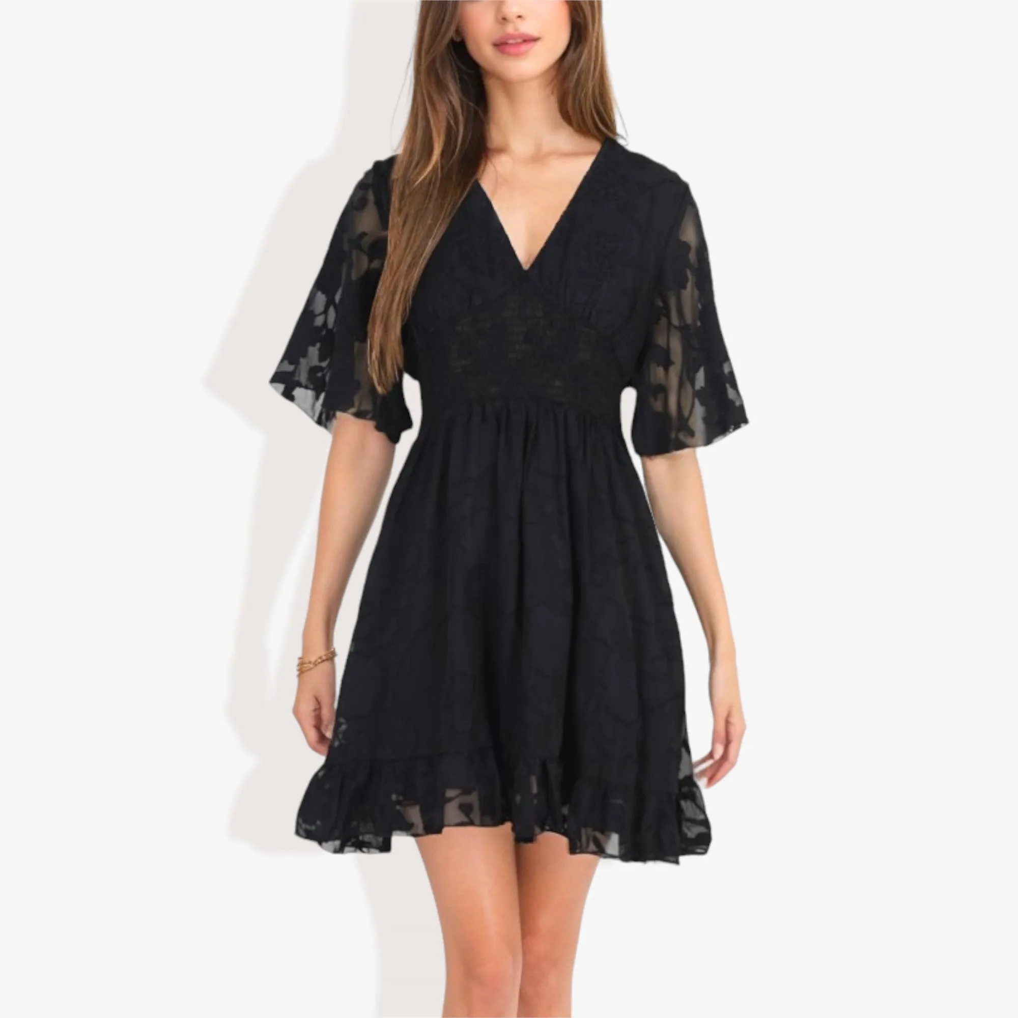 V-Neck Short Sleeve Lace Mini Dress sold by Anna-Kaci