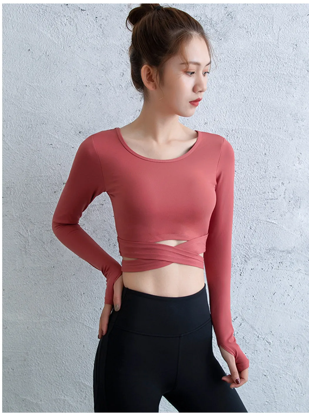 Cropped Cross Hem Yoga Top sold by Anna-Kaci product image thumbnail 4