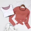 Cropped Cross Hem Yoga Top sold by Anna-Kaci