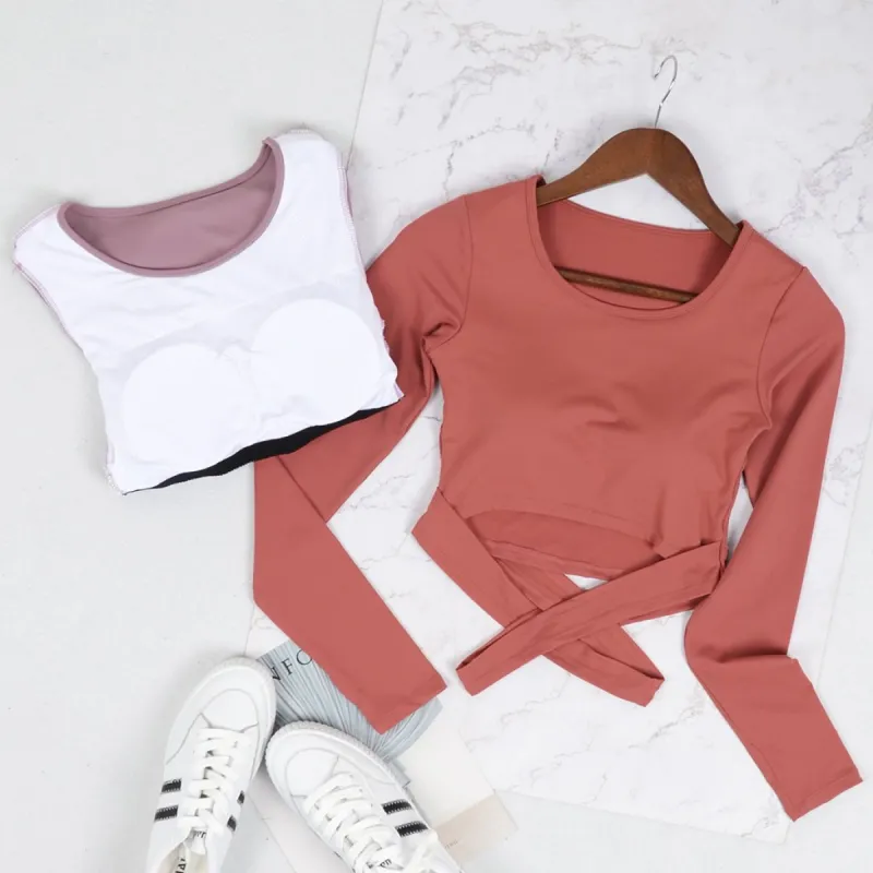 Cropped Cross Hem Yoga Top sold by Anna-Kaci
