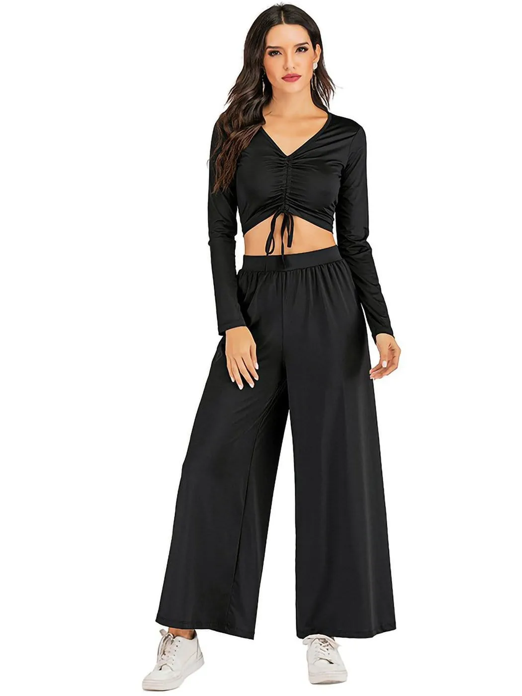 Elastic High Waist Casual Wide Leg Long Palazzo Lounge Pants Trousers sold by Anna-Kaci product image thumbnail 4