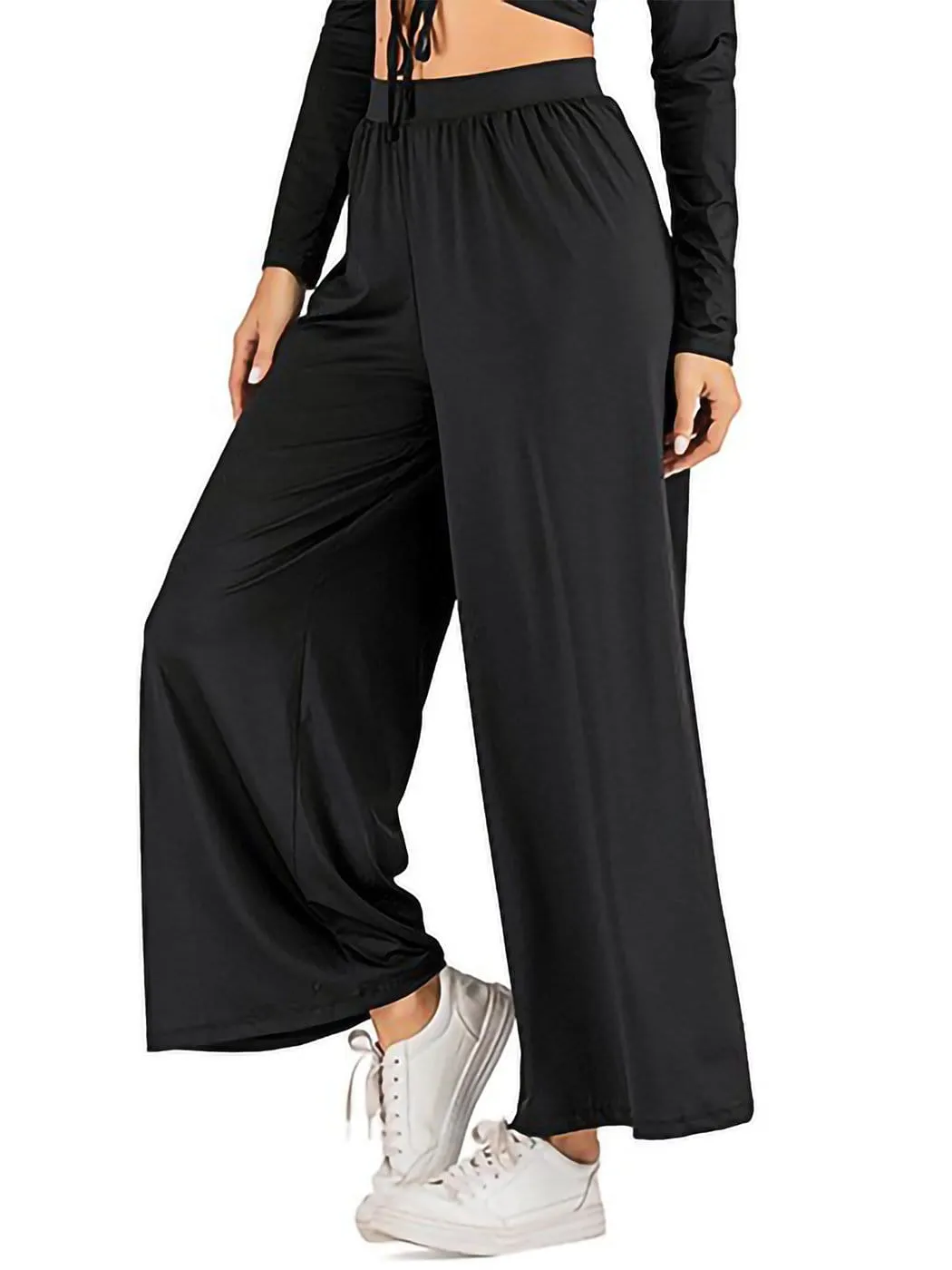 Elastic High Waist Casual Wide Leg Long Palazzo Lounge Pants Trousers sold by Anna-Kaci product image thumbnail 2