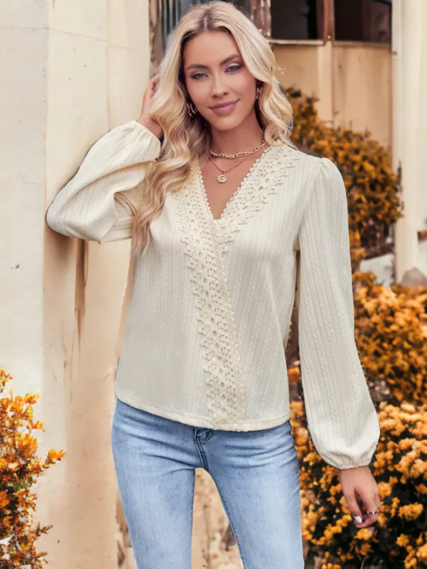 Surplice Neck Lace Trim Top sold by Anna-Kaci