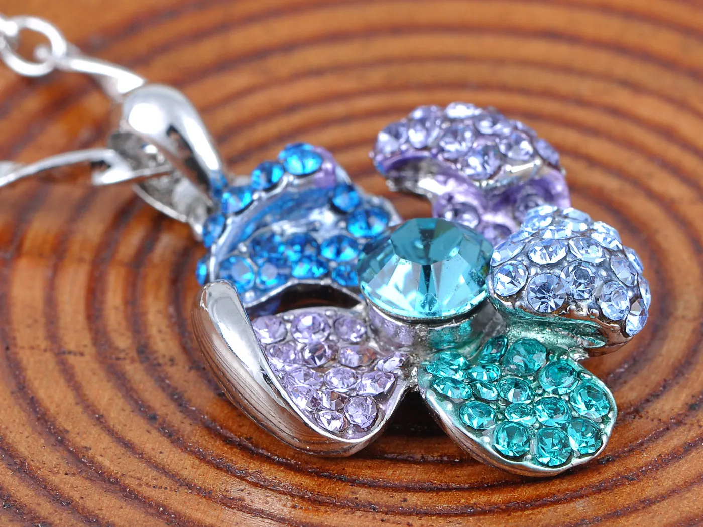 Swarovski Crystal Aqua Blue Zircon Sapphire Flower Pendant Pearl Necklace sold by Anna-Kaci product image thumbnail 4