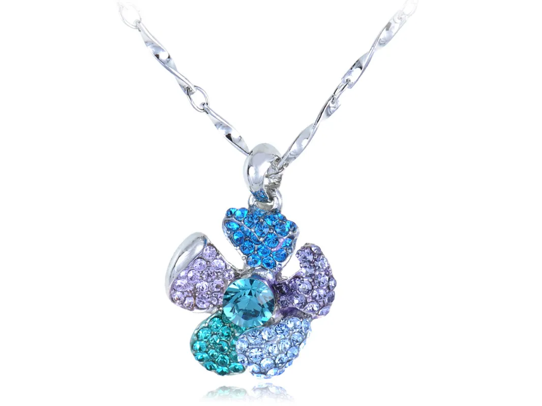 Swarovski Crystal Aqua Blue Zircon Sapphire Flower Pendant Pearl Necklace sold by Anna-Kaci