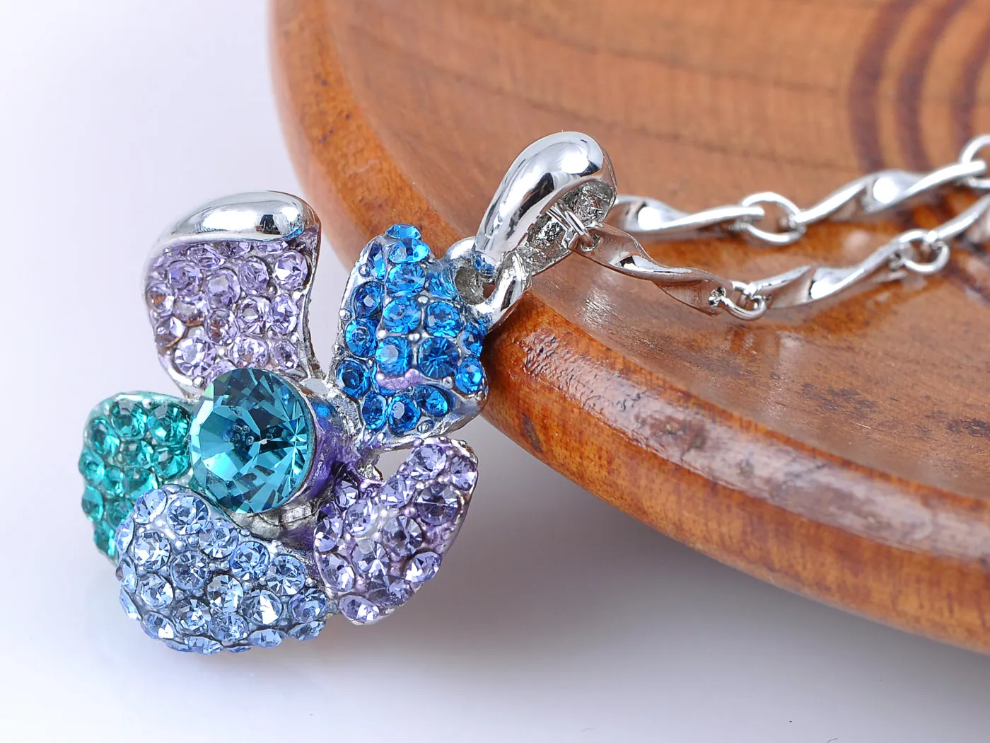 Swarovski Crystal Aqua Blue Zircon Sapphire Flower Pendant Pearl Necklace sold by Anna-Kaci product image thumbnail 2