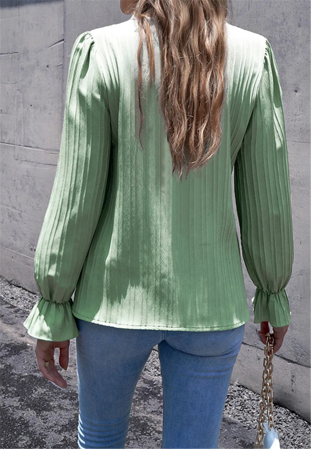 Lace Trim Textured Striped Blouse sold by Anna-Kaci product image thumbnail 4