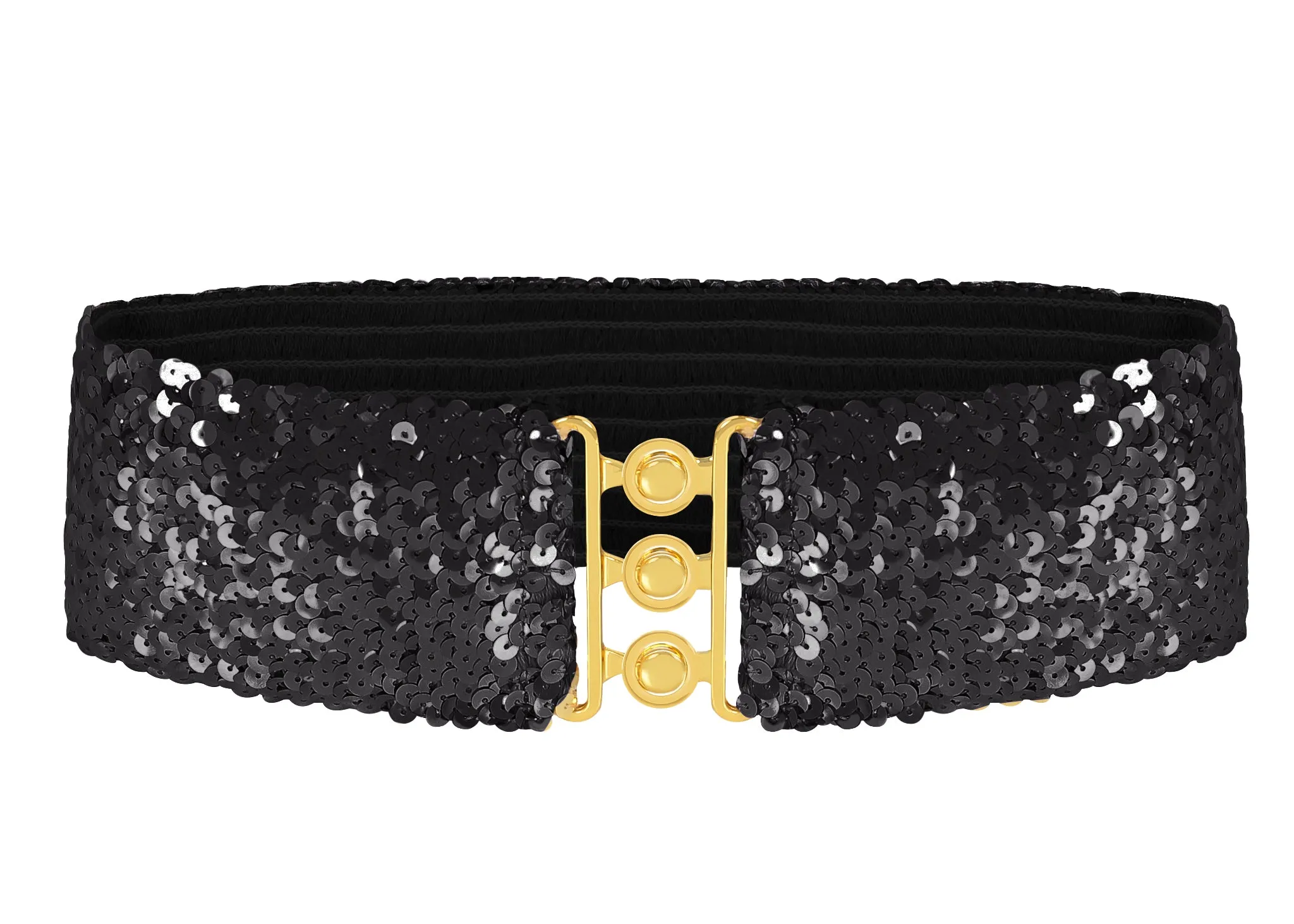 Sparkly Sequin Wide-Stretch Elastic Belt sold by Anna-Kaci