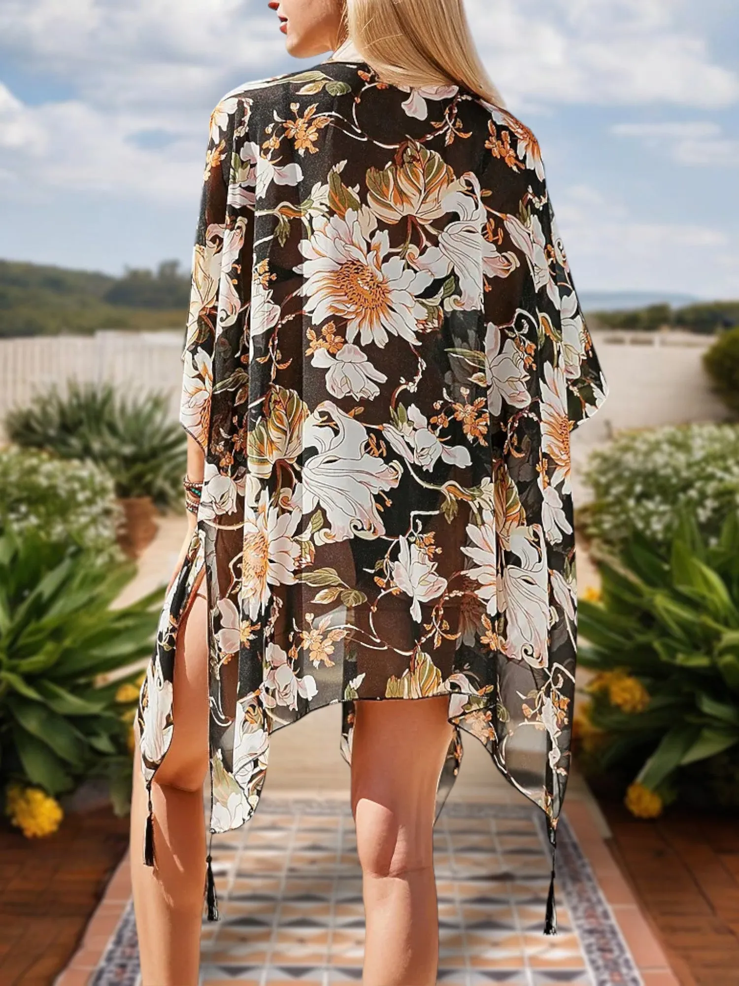 Anna-Kaci Women's Floral Kimono Cover-Up with Tassel Trim sold by Anna-Kaci product image thumbnail 4