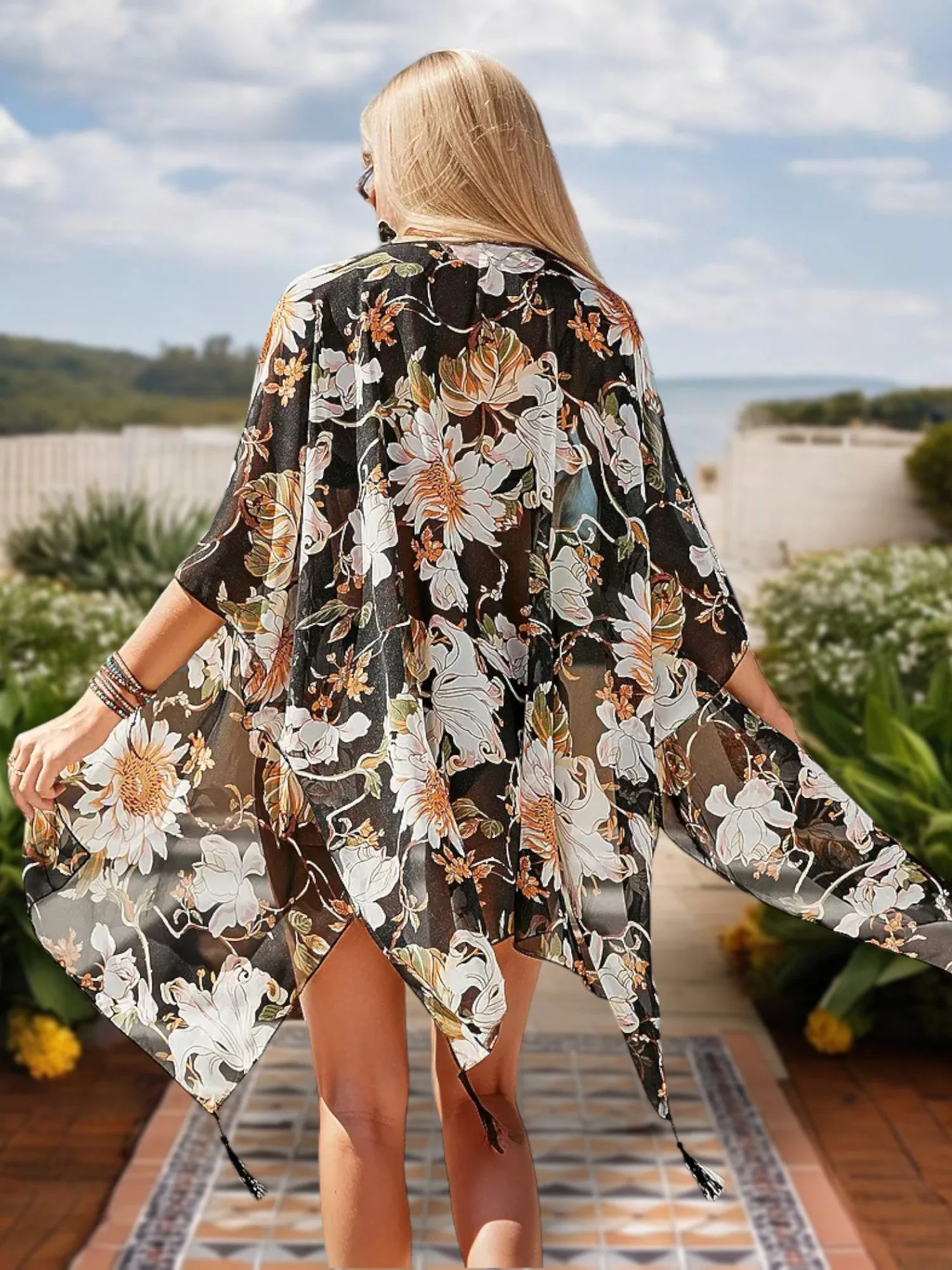 Anna-Kaci Women's Floral Kimono Cover-Up with Tassel Trim sold by Anna-Kaci product image thumbnail 3