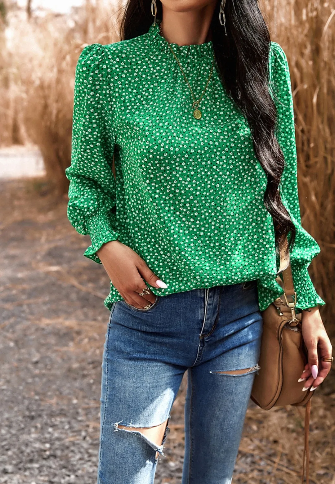 Ruffle Neck Floral Blouse sold by Anna-Kaci product image thumbnail 3