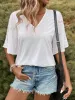 Short Sleeve V-Neck Blouse with Lace Sleeves and Relaxed Fit sold by Anna-Kaci