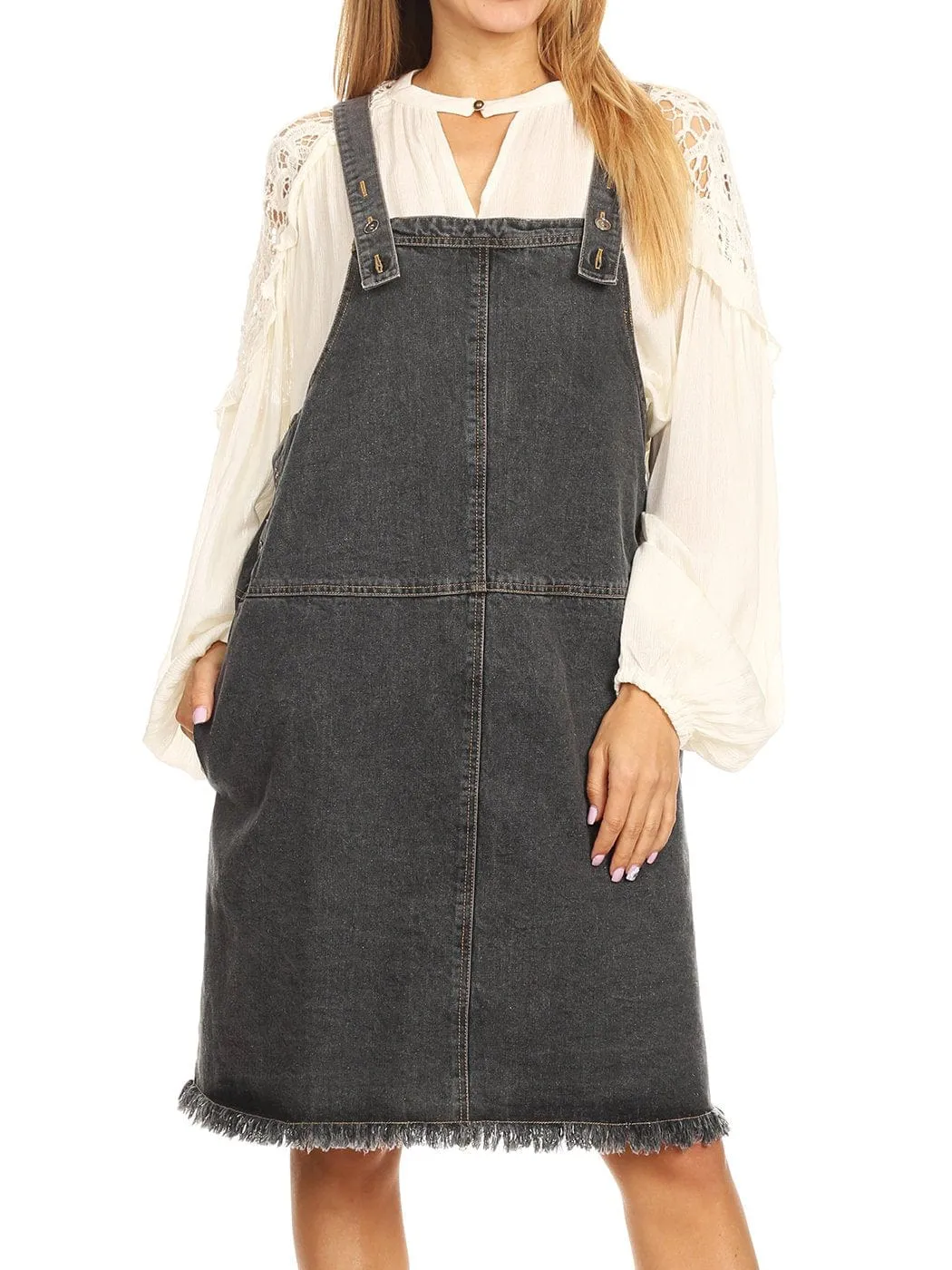 Oversized Overall Pinafore Denim Dress sold by Anna-Kaci