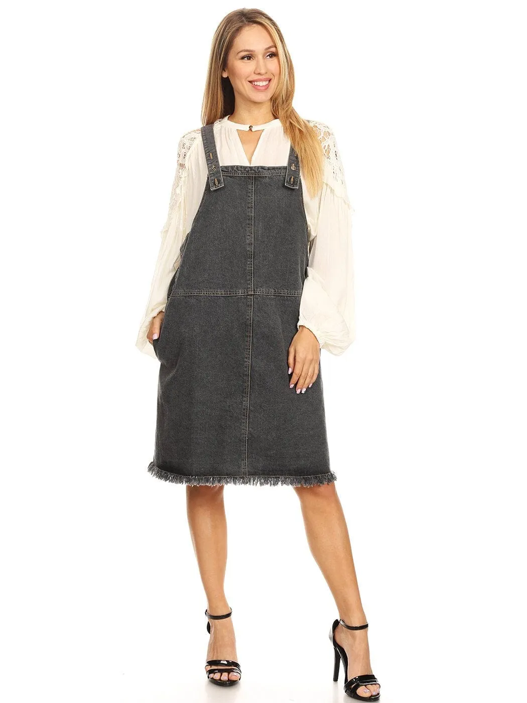 Oversized Overall Pinafore Denim Dress sold by Anna-Kaci product image thumbnail 5