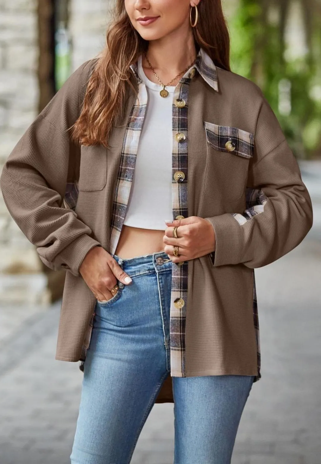 Plaid Print Detail Shacket sold by Anna-Kaci product image thumbnail 5