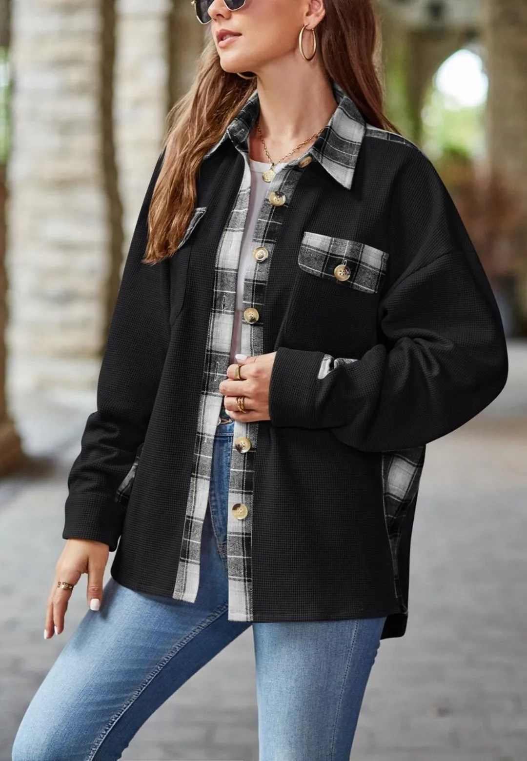 Plaid Print Detail Shacket sold by Anna-Kaci product image thumbnail 3