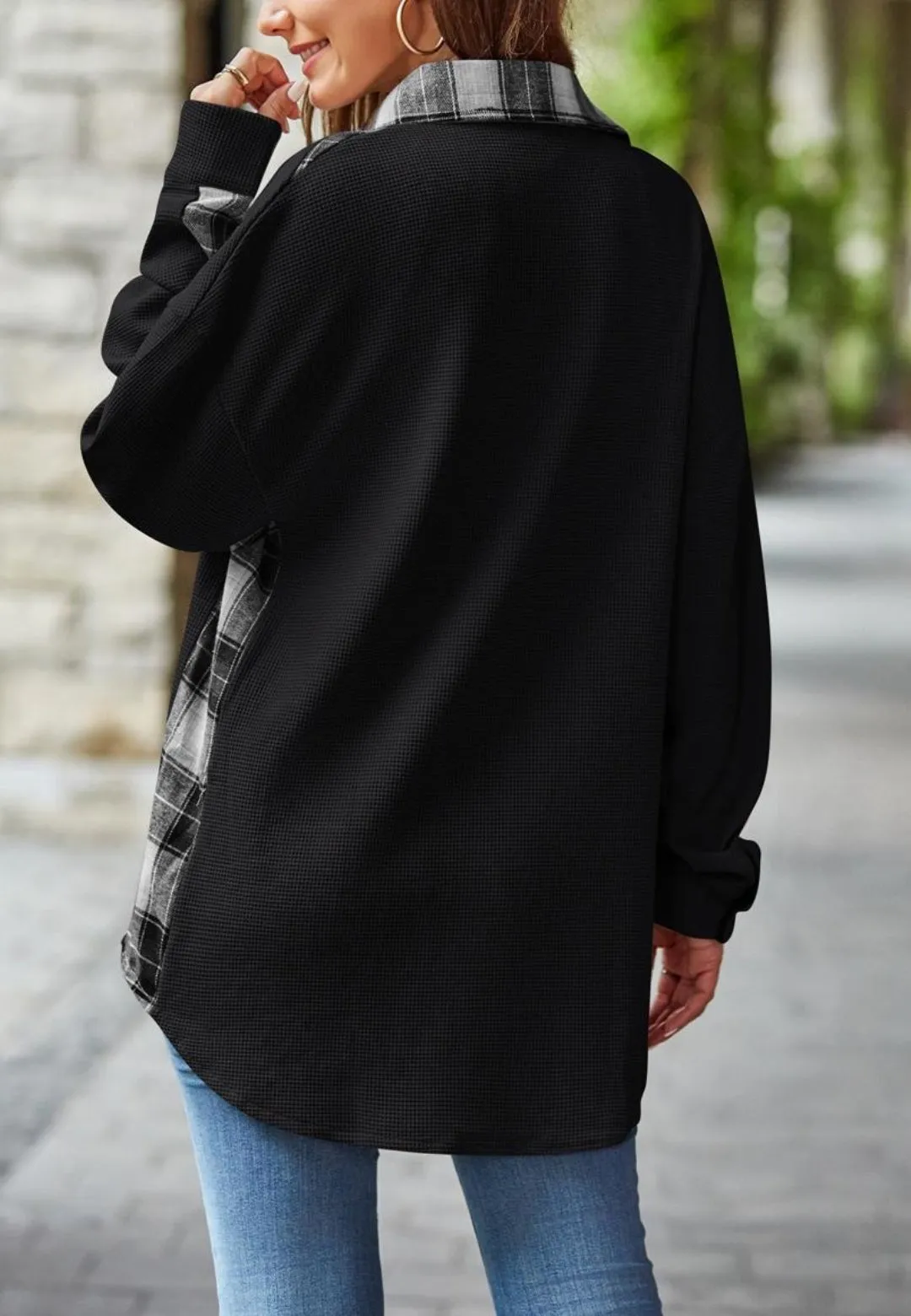 Plaid Print Detail Shacket sold by Anna-Kaci product image thumbnail 4