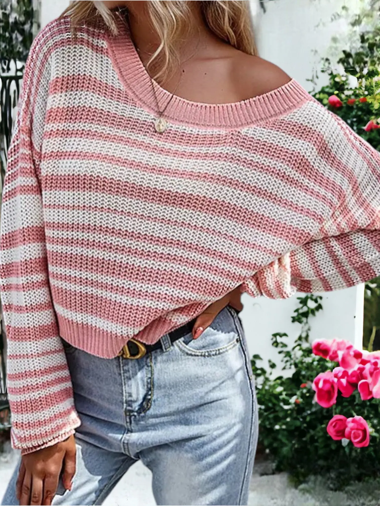 Drop Shoulder Striped Sweater sold by Anna-Kaci product image thumbnail 2