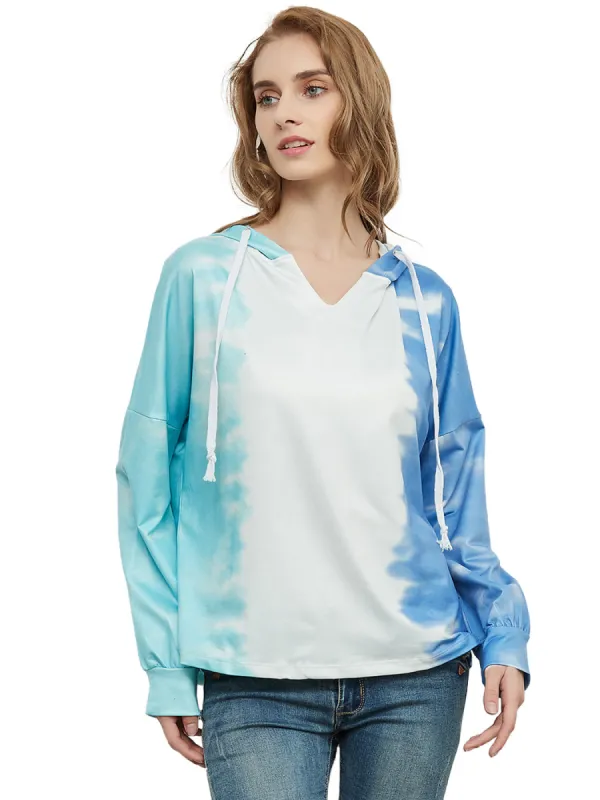Loose Tie Dye Printed Sweatshirt V Neck Long Sleeve Pullover Hoodie Tops sold by Anna-Kaci