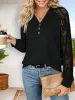 Anna-Kaci Women's Lace Sleeve V-Neck Button Down Casual Top sold by Anna-Kaci