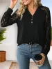 Anna-Kaci Women's Lace Sleeve V-Neck Button Down Casual Top sold by Anna-Kaci