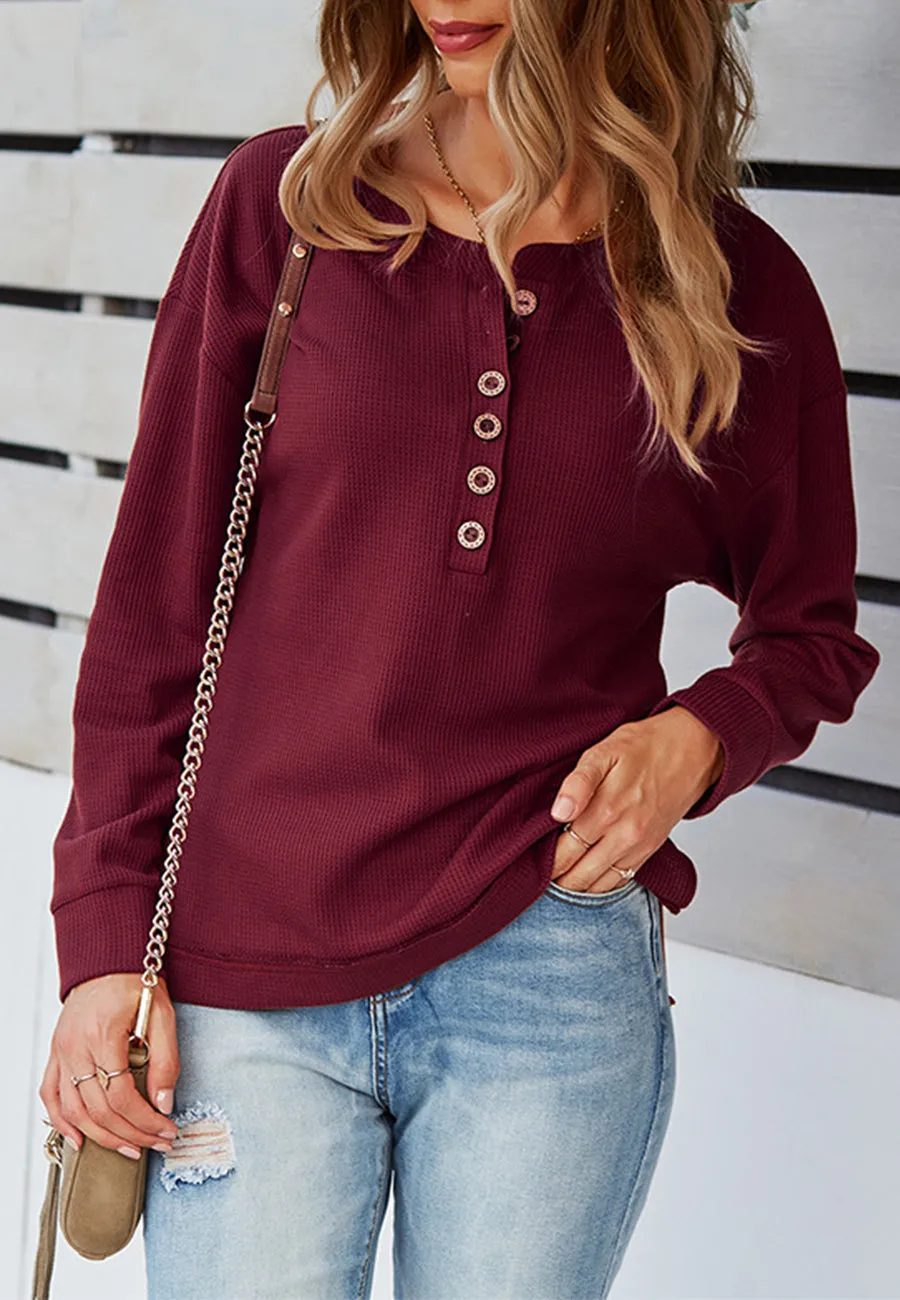 Classic Textured Knit Henley Sweater sold by Anna-Kaci product image thumbnail 5