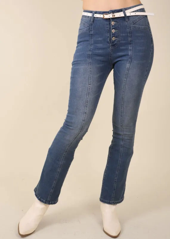 Middle Seam Multi-Button Jeans sold by Anna-Kaci