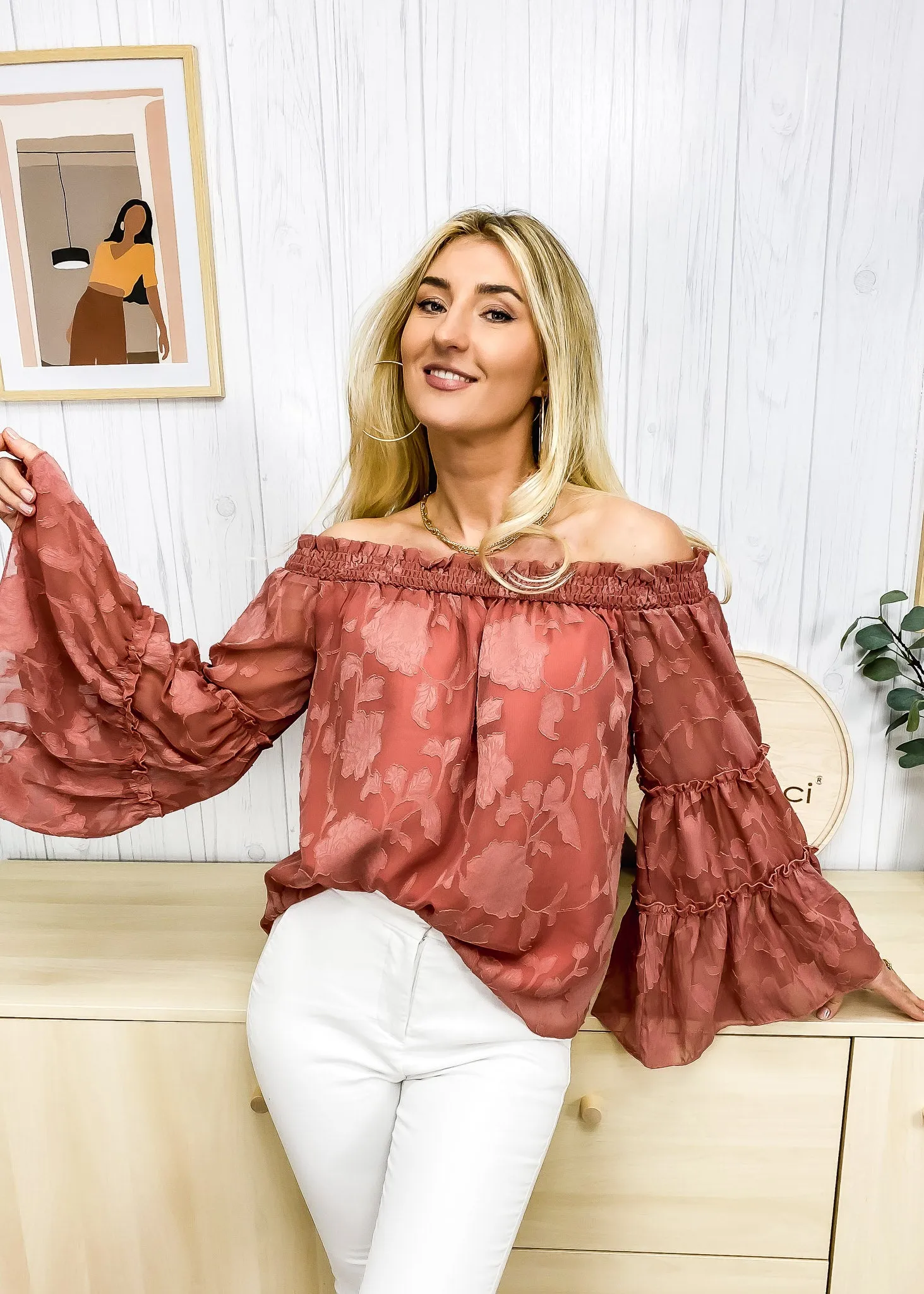 Flared Long Sleeve Patterned Top sold by Anna-Kaci product image thumbnail 3