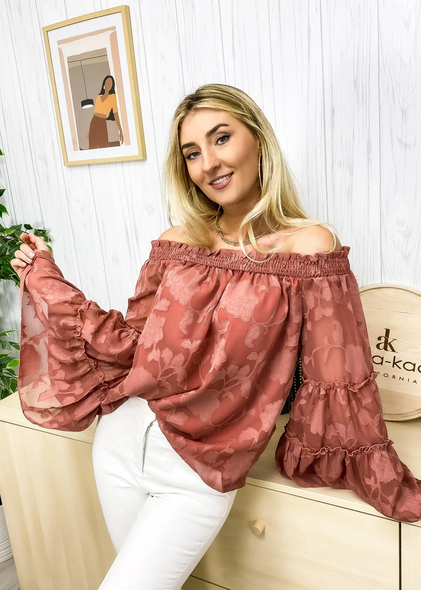 Flared Long Sleeve Patterned Top sold by Anna-Kaci