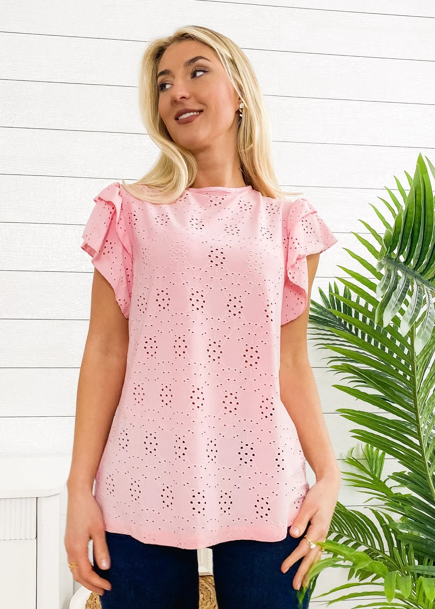 Eyelet Ruffle Sleeve Tie Blouse sold by Anna-Kaci product image thumbnail 2