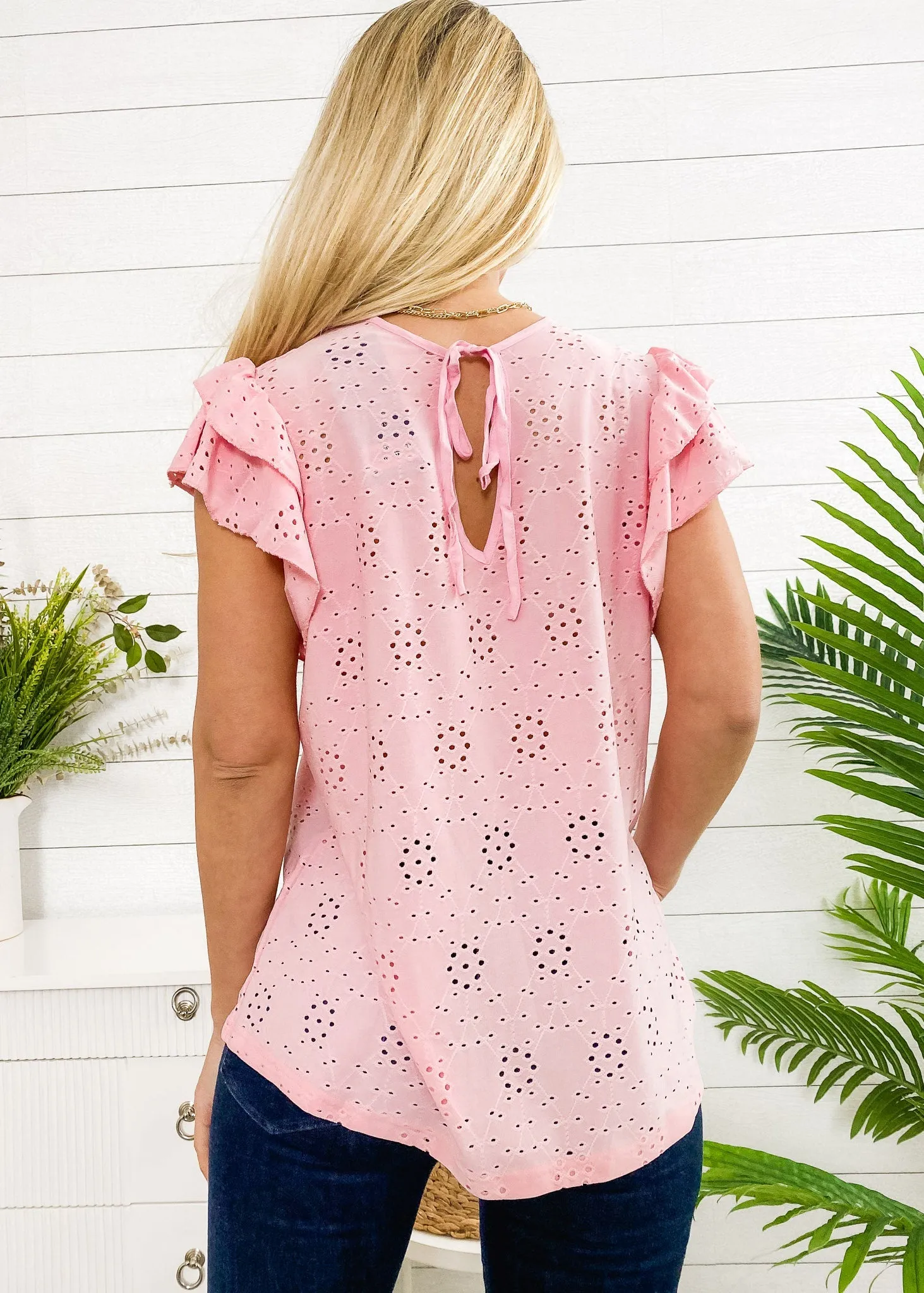 Eyelet Ruffle Sleeve Tie Blouse sold by Anna-Kaci product image thumbnail 3