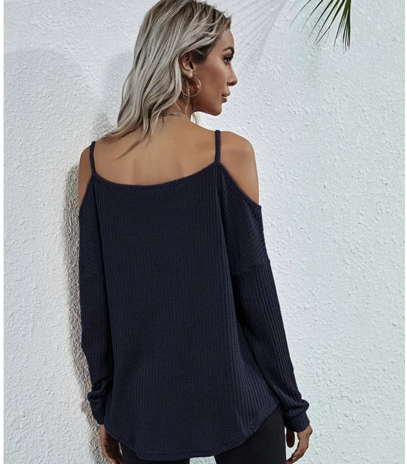 Cold Shoulder Waffle Knit Top sold by Anna-Kaci product image thumbnail 5