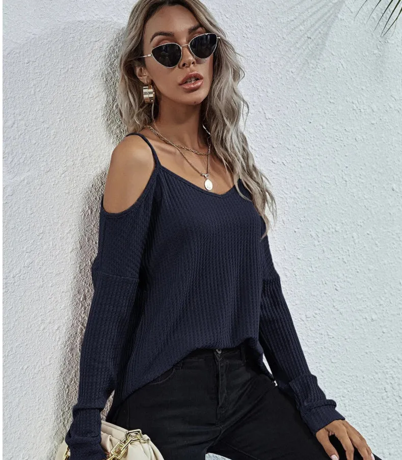 Cold Shoulder Waffle Knit Top sold by Anna-Kaci product image thumbnail 2