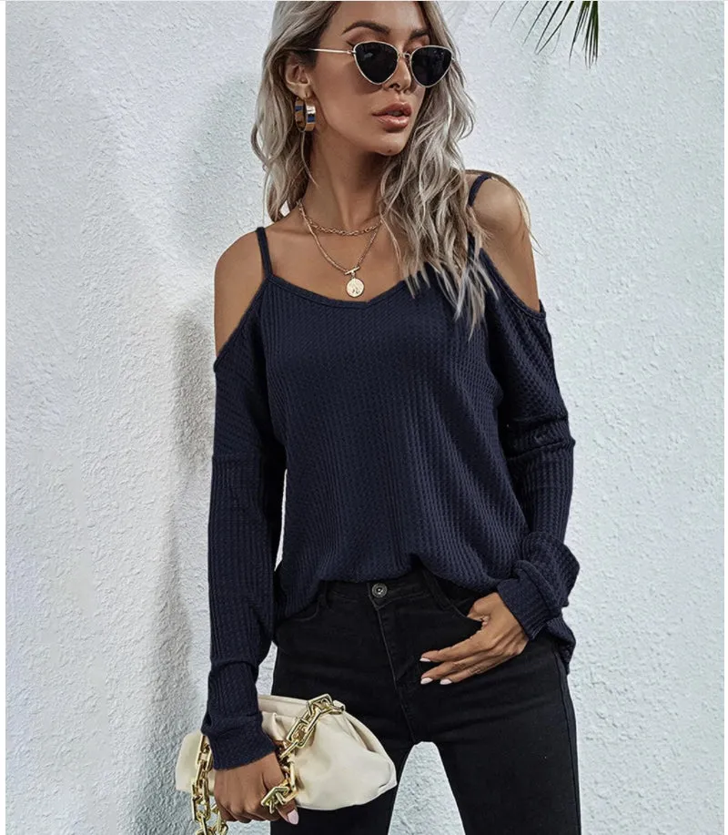 Cold Shoulder Waffle Knit Top sold by Anna-Kaci product image thumbnail 4