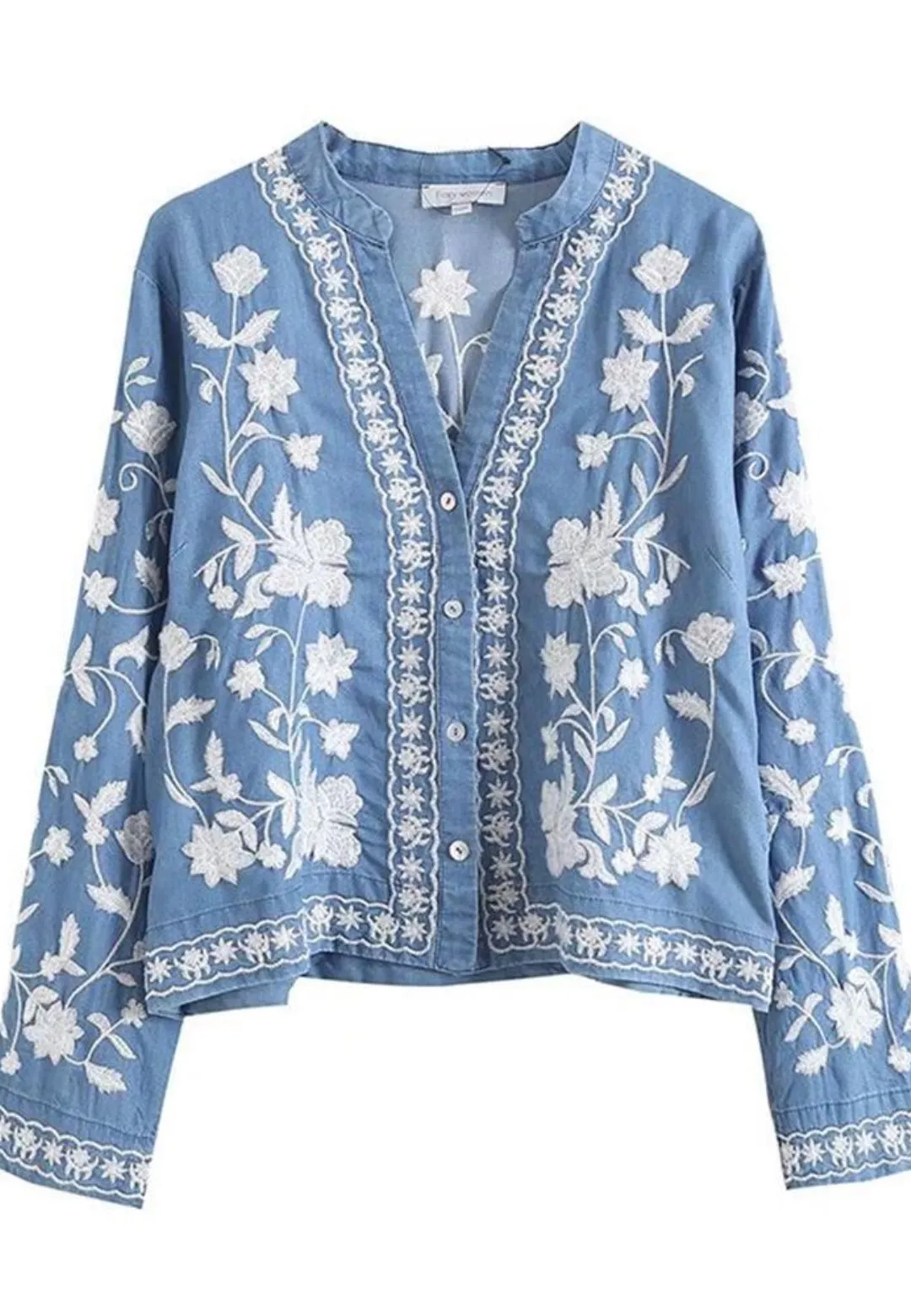 Floral Embroidery Flat Collar Shirt sold by Anna-Kaci