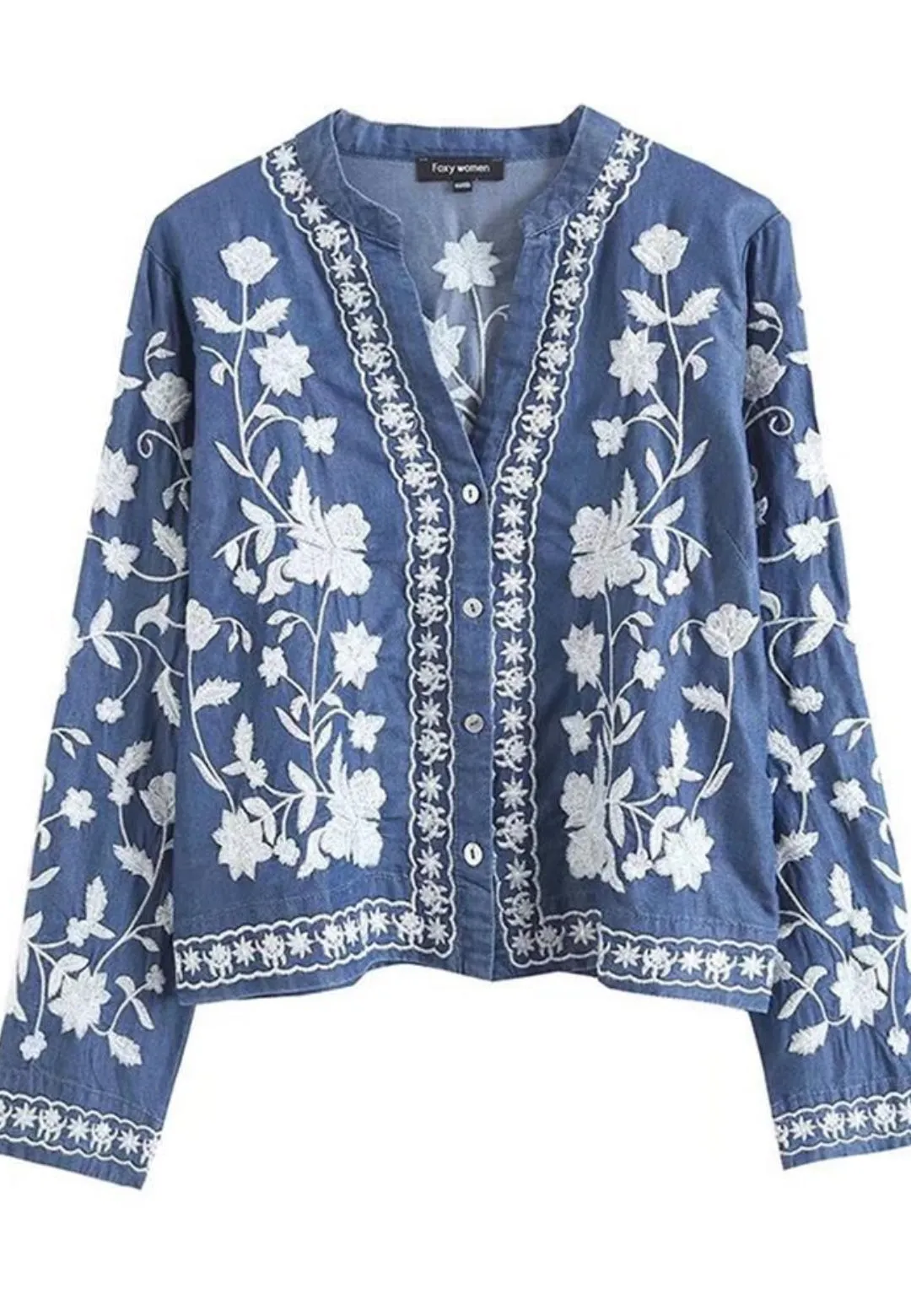 Floral Embroidery Flat Collar Shirt sold by Anna-Kaci product image thumbnail 5